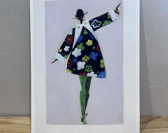 Ilustración de moda retro mod / Lámina artística / Pintura acrílica / 8 x 6 pulgadas