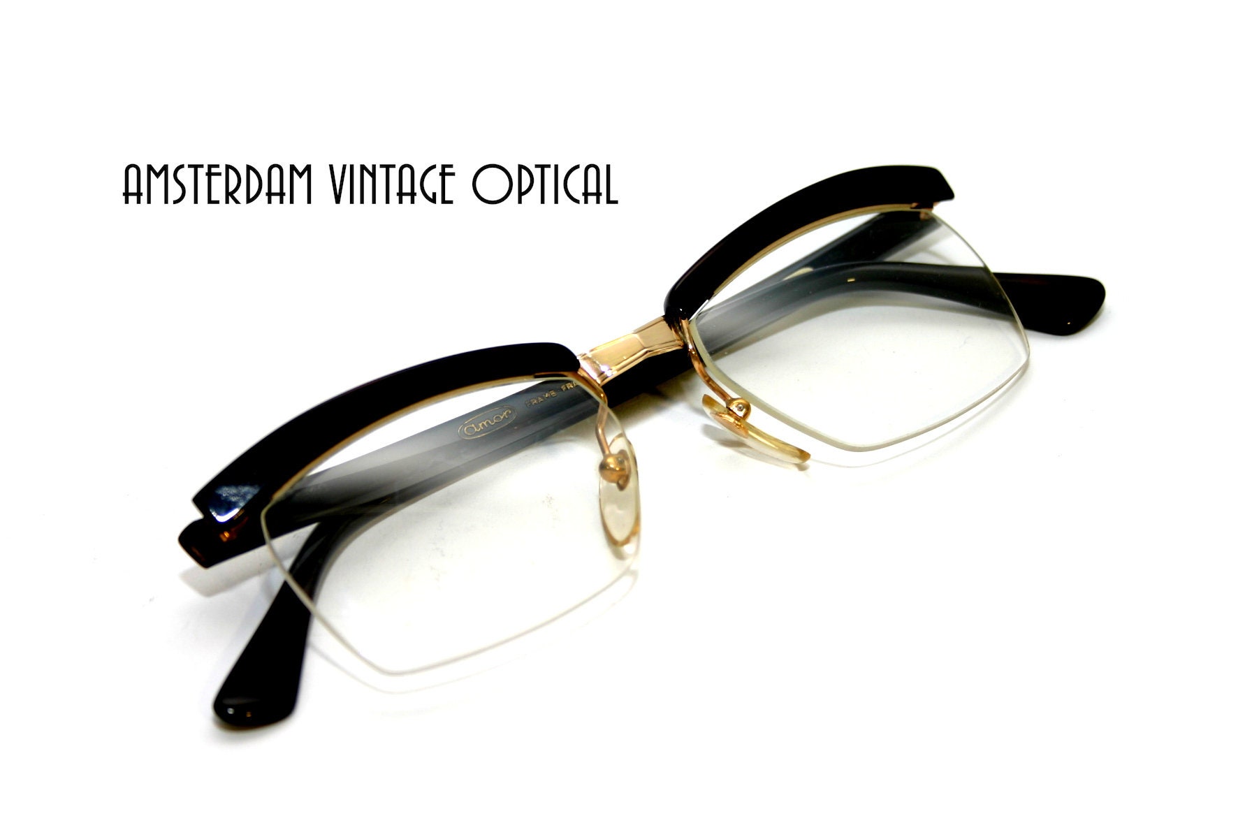 Black-Rose Gold Wide Browline Classic Square Eyeglasses