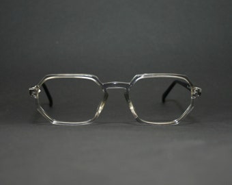 Elegantes Achteckiges Brillengestell 1980 Brillen KOSTENLOSER Versand Rx 50-16-140 Medium NEU Old Stock Transparent Translucent Schwarz