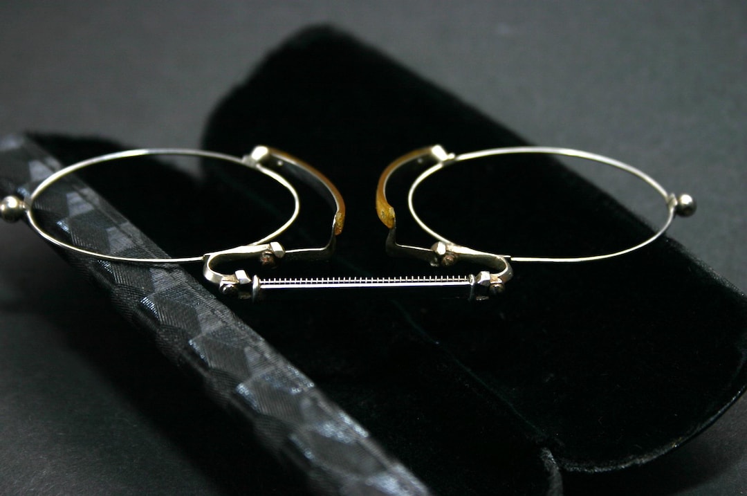 Antique Pince Nez Eyeglasses Astig Bridge Nose Pinch Nickel Spectacles ...