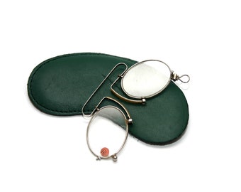 Antik Nose Pinch Brille Pince Nez Brillen Gläser 1920er 1910er 1900er Jahre New Old Stock Nickel Reading +2.50 Incl Leder Etui