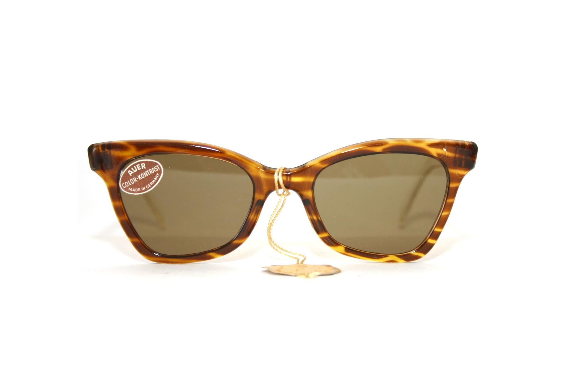 Sunglasses 50's 60's Original Auer Echtenia Cat Eye Sun Glasses Frame Women Gift Idea Her Lady Brown Small Medium New Old Stock NOS