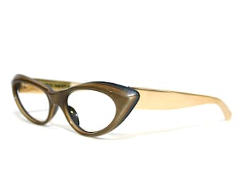 60's Cat Eye Glasses Neostyle Minou Brown Gold Aluminium Oval Eyeglasses Medium Sized 48-18-130 FREE SHIPPING 1960's Rx Pin Up Rockabilly