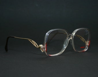 Lunettes de vue des années 1970, branches basses, monture transparente en or rose et rose, taille 53-15-135 Menrad, Allemagne, taille moyenne NOS