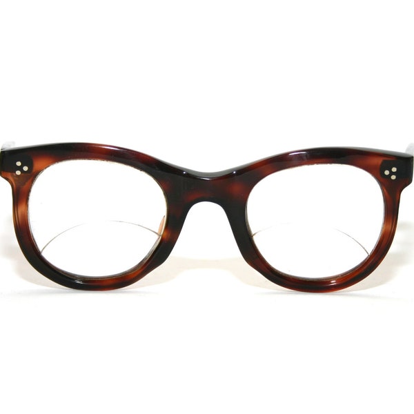 Eyeglasses 1940's Original Celluloid Pantos France Heavy Frame WWII Tortoise Shell Large Size 46-24-150 XL Great Condition Free Shipping