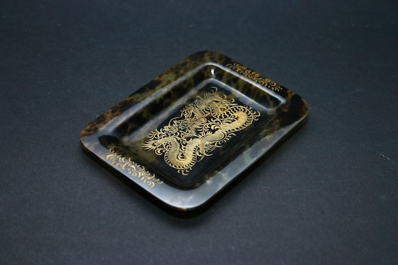Tiny Tray Gold Leaf Tortoise Shell Dragon Chinese… - image 1