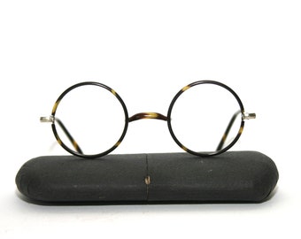 Antieke brillen nikkel nieuwe oude voorraad NOS jaren 1930 ronde bril frame Windsor rechte korte armen kleine middelgrote maat 40-24-130