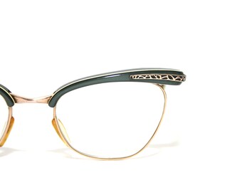 Rodenstock Cat Eye Glasses Green Grey 12k Gold Filled Frame FREE SHIPPING Medium Size  48-20-140 Women's Lady Rodella 1960's Rockabella