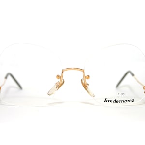 Lux de Morez Rimless Eyeglasses Gold 80's 90's France FREE SHIPPING NOS New Old Stock Rx 56-18-135 Low Drop Arms