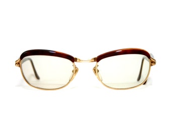 Amor France 60's Eyeglasses Frame Gold Filled Medium Size 48-20-135 Medium Women's Lady Brown Free Shipping
