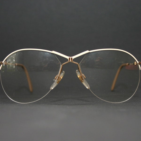 Rimless Drop Shape Eyeglasses Aviator Gold Off White Made in W. Germany 1980's Medium Size 56-16-135 Eye Glasses New Old Stock NOS
