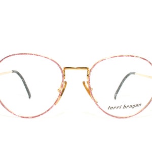 Pink Gold Eyeglasses Panto Style New Old Stock 1980&#39;s Frame 52-19-140 NOS FREE SHIPPING Large Size Terri Brogan Blogger Nerd