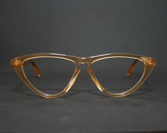 Eyeglasses Frame 80's Oval Egg Triangle Orange Amber Translucent Women's Eye Glasses New Old Stock NOS Medium Large 54-14-140