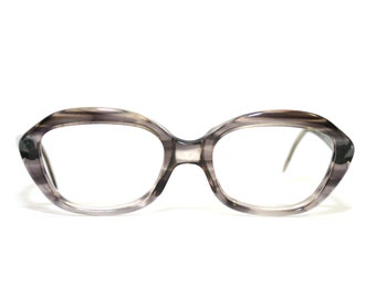Vintage bril 60's 70's Ovale Dames Lippen Gray Wash ROW DDR Extra Grote Maat 54-18-145 Rockabilly Tortoise Nieuwe Oude Voorraad NOS