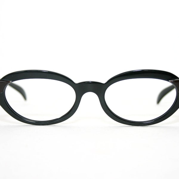 Saphira Black Cat Eye Glasses Genuine 60's Glossy Eyeglasses Medium Sized Frame FREE SHIPPING Rx New Old Stock NOS Oval Model Sirra 50-18-