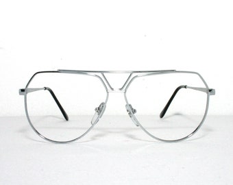 Perfect Men&#39;s Eyeglasses Aviator 80&#39;s Metal Silver Chrome Rockabilly Pilot Fieges Large New Old Stock NOS Eye Glasses Man FREE SHIPPING