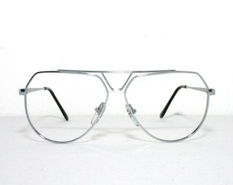 Occhiali da vista da uomo perfetti Aviator 80's Metal Silver Chrome Rockabilly Pilot Fieges Grande nuovo vecchio stock NOS occhiali da vista uomo SPEDIZIONE GRATUITA