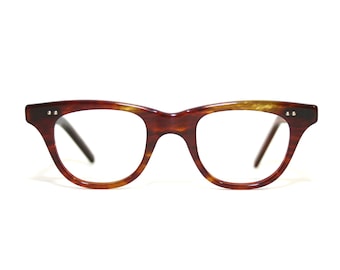 50's Eyeglasses NEW Old Stock Brown Amber Wayfarer Cat Eye Glasses Wood Grain FREE SHIPPING Women Rx Row Ddr Extra Small 39-20-130 Celluloid