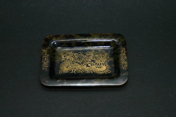 Tiny Tray Gold Leaf Tortoise Shell Dragon Chinese… - image 2