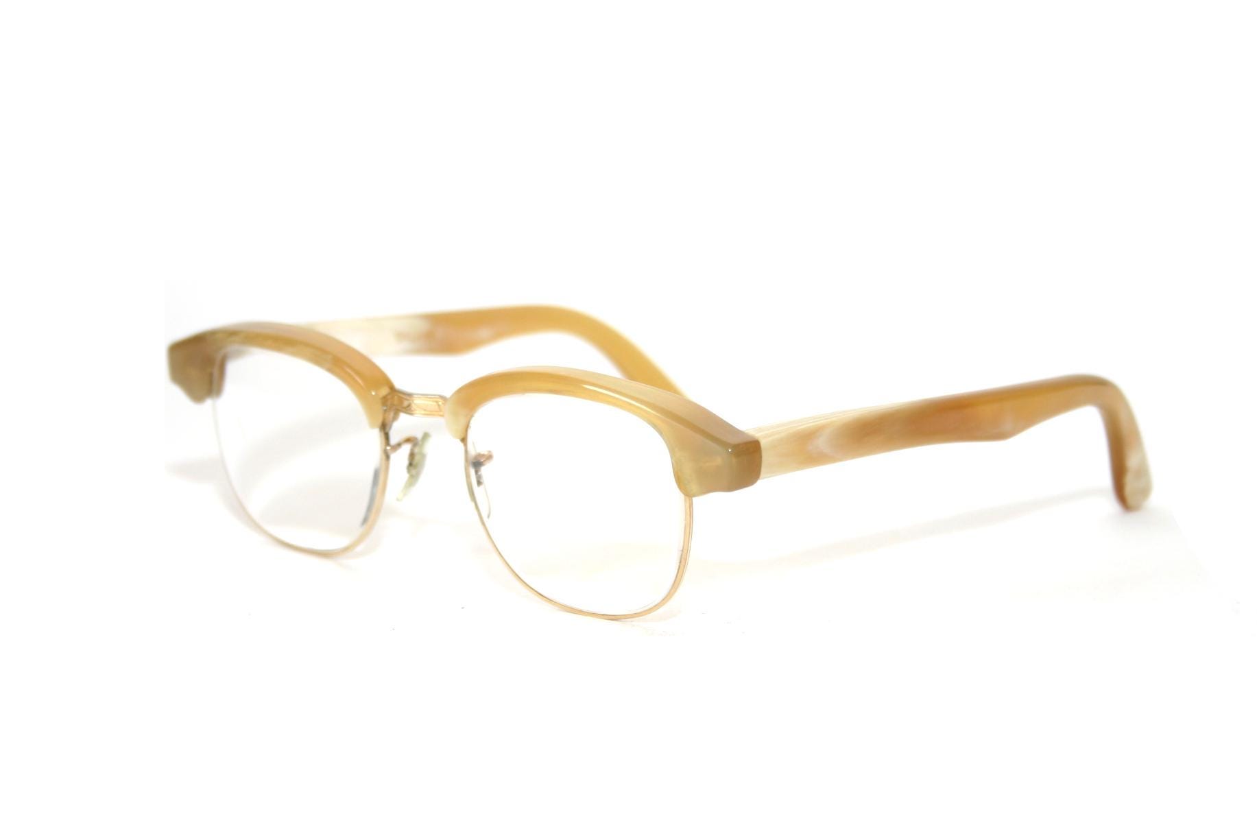 Cow Horn Restored 1950's Eyeglasses Gold Filled 1/10 12K GF Eye Glasses Frame Medium Size 46-22-140 Handmade As NEW Free Shipping