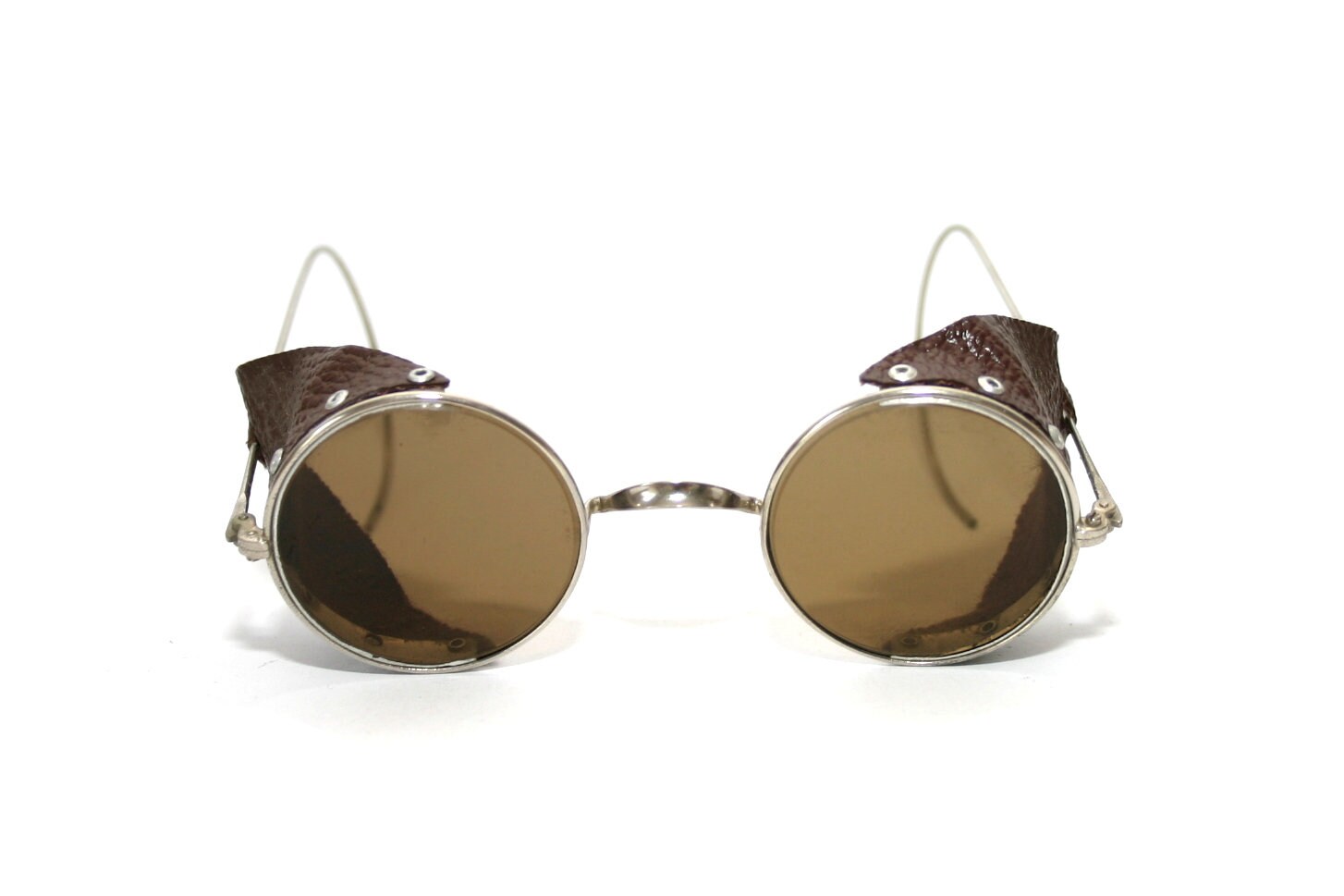 Round Sunglasses Vintage Sunglasses With Leather Side Shields