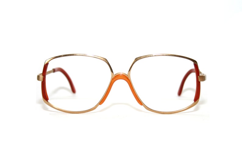 Gafas peculiares Marco Rodenstock Exclusiv 601 NUEVO Old Stock Tamaño mediano 54-15-130 Gafas de ojos Abuela de la década de 1970 Oro pesado Rojo Naranja imagen 1