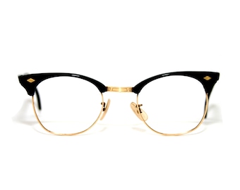 Lunettes de vue véritables des années 1950 remplies d'or noir WJ/C monture oeil de chat lunettes de taille moyenne homme idée cadeau 44-22-140 comme NEUF livraison gratuite