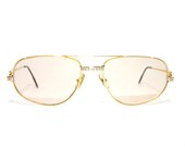Cartier Paris Aviator Eyeglasses Santos Romance Gold Silver Screws Size 56-18-135 Medium Eye Glasses Frame Large Sized FREE SHIPPING