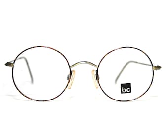 Retro Eyeglasses Round Panto Style 1980's Tortoise Shell Black Copper New Old Stock NOS FREE SHIPPING Medium 43-22-135 Budget