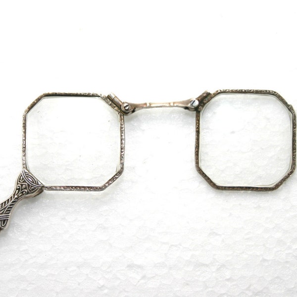 Lorgnette 935 Sterling Silver Antique Reading Glasses Octagonal 1900's Victorian FREE SHIPPING Theatre Spectacles Reenactment