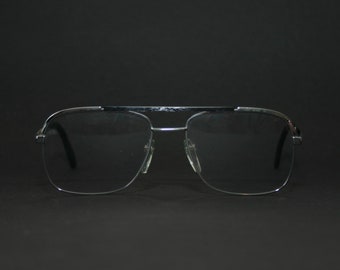 Silhouette Aviator Eyeglasses New Old Stock Plata Negro Gafas de hombre Tamaño mediano 56-18-135 Vintage 1980's Eye Glasses Hombres