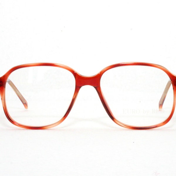 Red Brown Horn Eyeglasses 80's Acetate 1980's Gold Spring Hinges Medium Large Sized Eye Glasses New Old Stock NOS Condition FREE SHIPPING