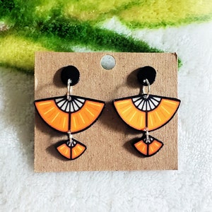 Handmade Orange Staff Glider Earrings