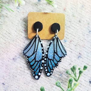 Handmade Iridescent Blue Butterfly Wing Dangle Earrings
