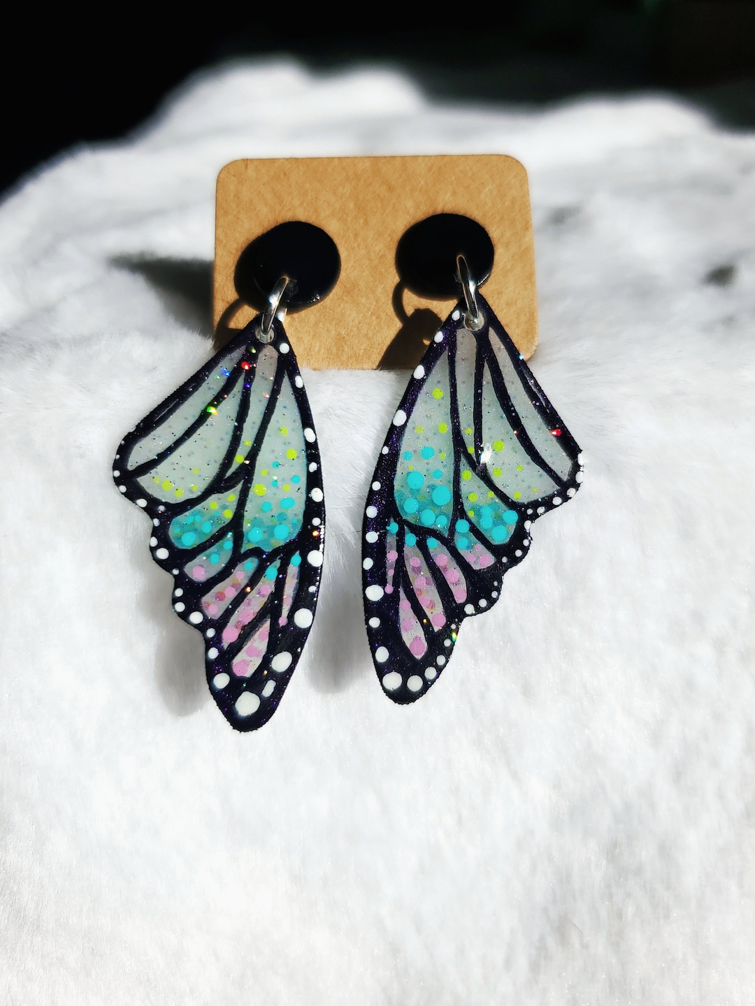 Iridescent Anime Kimono Haori Inspired Dangle Butterfly Stud