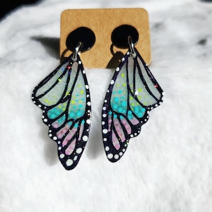 Iridescent Anime Kimono Haori Inspired Dangle Butterfly Stud Earrings