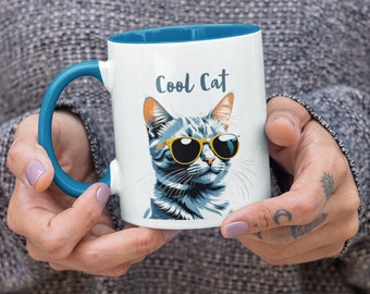 Cool gafas gato taza abstracta gato fresco amante de las mascotas taza de café amante de los gatos