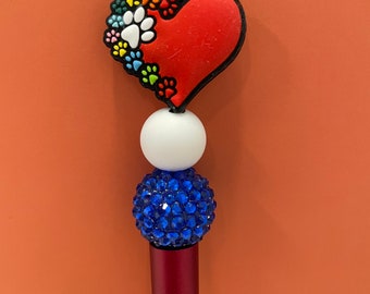 Beaded Heart Shaped Paw Pen