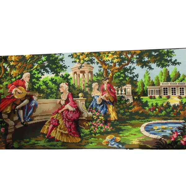 Tapisserie du 19e siècle représentant une scène de campagne avec des