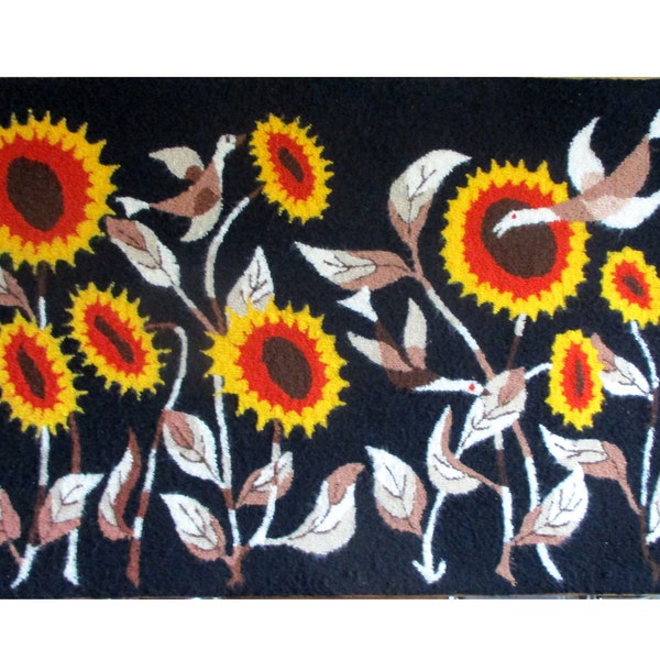 tapestry canvas 70s birds dove LURCAT style / wall decoration modern tapestry 70s orange