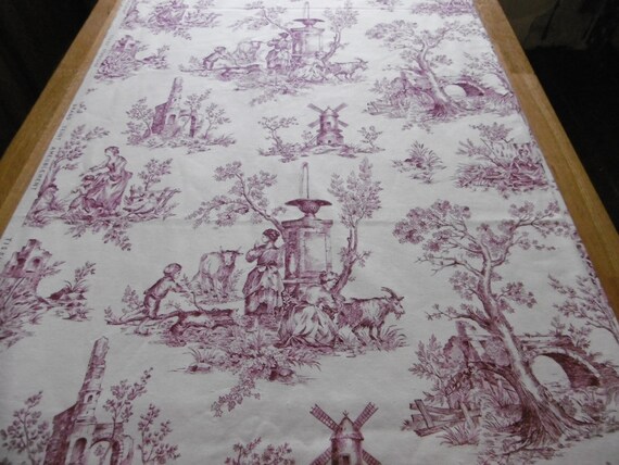 Antique Vintage Style French Toile de Jouy Cotton Fabric Isabella Blue Romantic