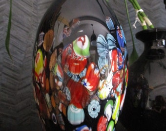 Jarrón Murano Millefiori soplado a mano en vidrio negro/jarrón decorativo moderno h 18 cm de Murano Italia