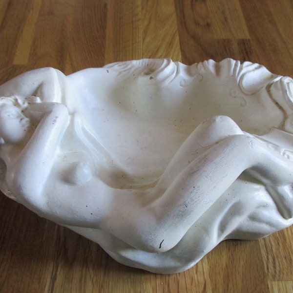 ancien grand cendrier vide poche femme nue  naïade en terre cuite Art Nouveau