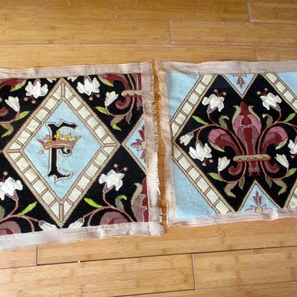 canevas tapisserie brodé ancien Roi Royauté / tapisserie décoration château / canevas point de croix artisanal rétro