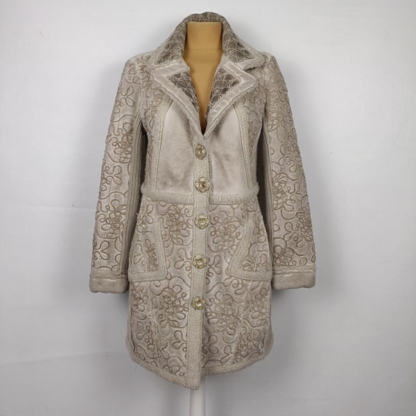 ELISA CAVALETTI CLUB Women's Beige Wash Out Effect Faux Fur Coat ! size S