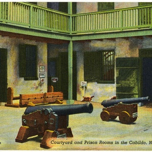Pátio e salas de prisão no Cabildo, Nova Orleans, LA, cartão postal de linho vintage, anos 1930-1940