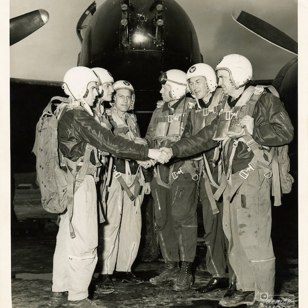 Vintage Photograph, 1940s, WWII, The Aviators, Black & White, Digital Download