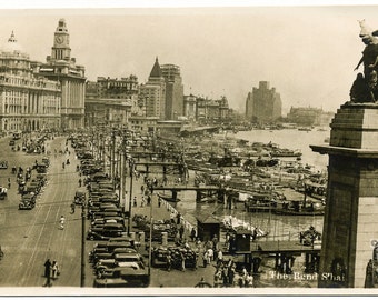 Vintage Postcard, Digital Download, Antique Postcard, 1930's, The Bund, Shanghai, China