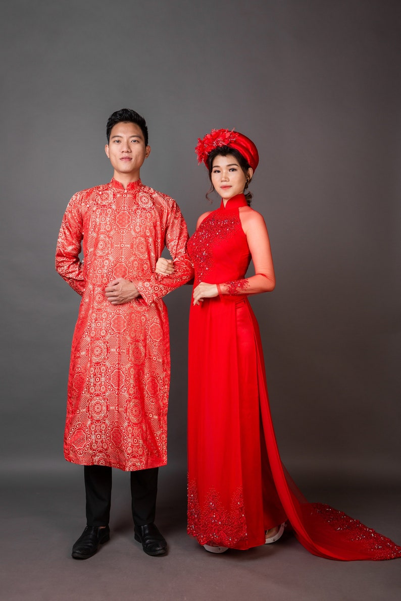 Red wedding ao dai X 2. Women's AND Men's ao dai plus Etsy