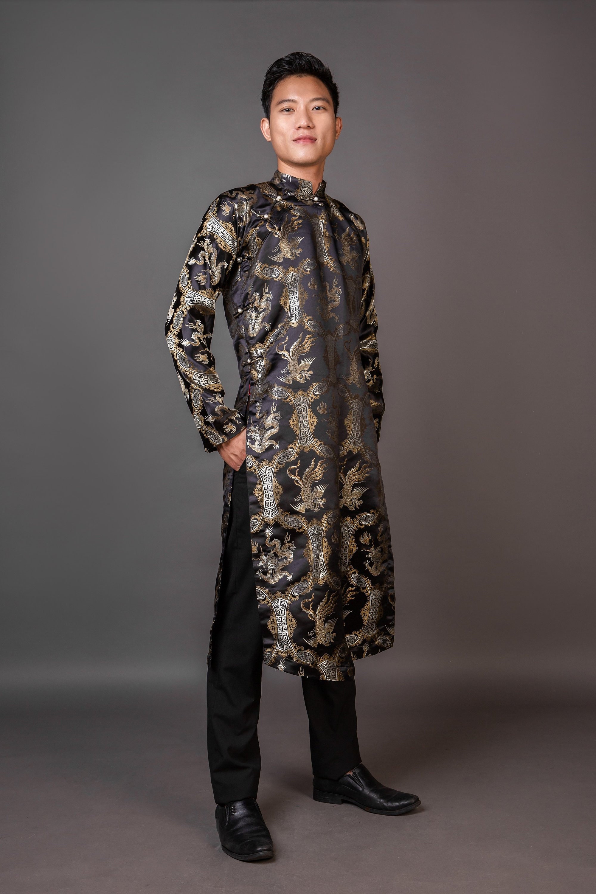 black ao dai men